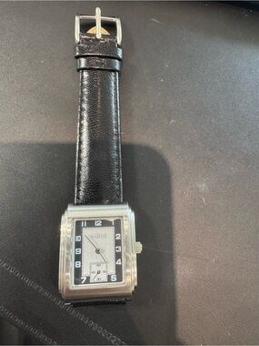 New Vintage Ecclissi Silver Rectangular Tank Watch with Black and White Dial